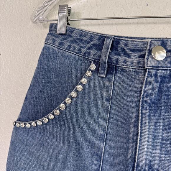 Show Me Your Mumu Skirt Womens Small Shania Rhinestone Denim Mini Festival Boho - Picture 5 of 9
